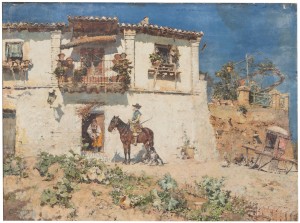 A man on his horse returning home